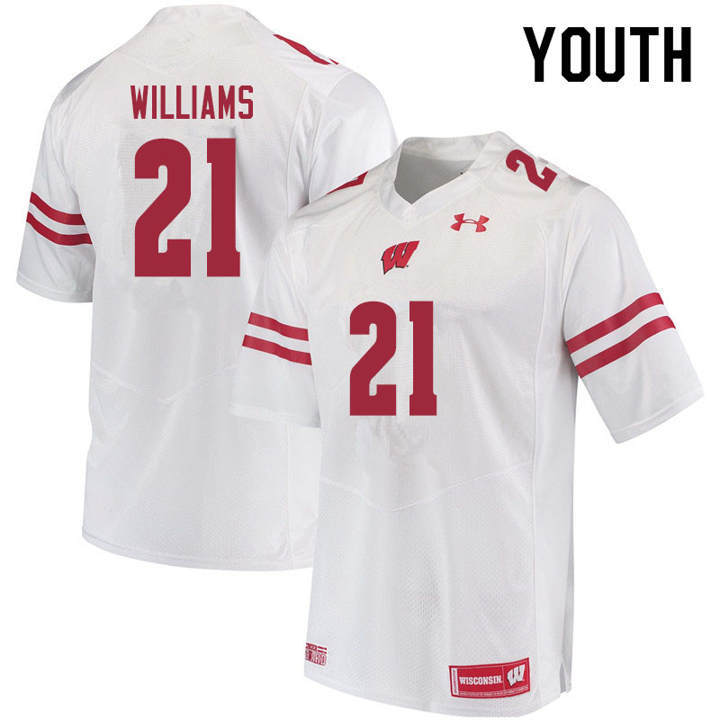 Wisconsin Badgers Youth #21 Caesar Williams NCAA Under Armour Authentic White College Stitched Football Jersey OB40R13KQ